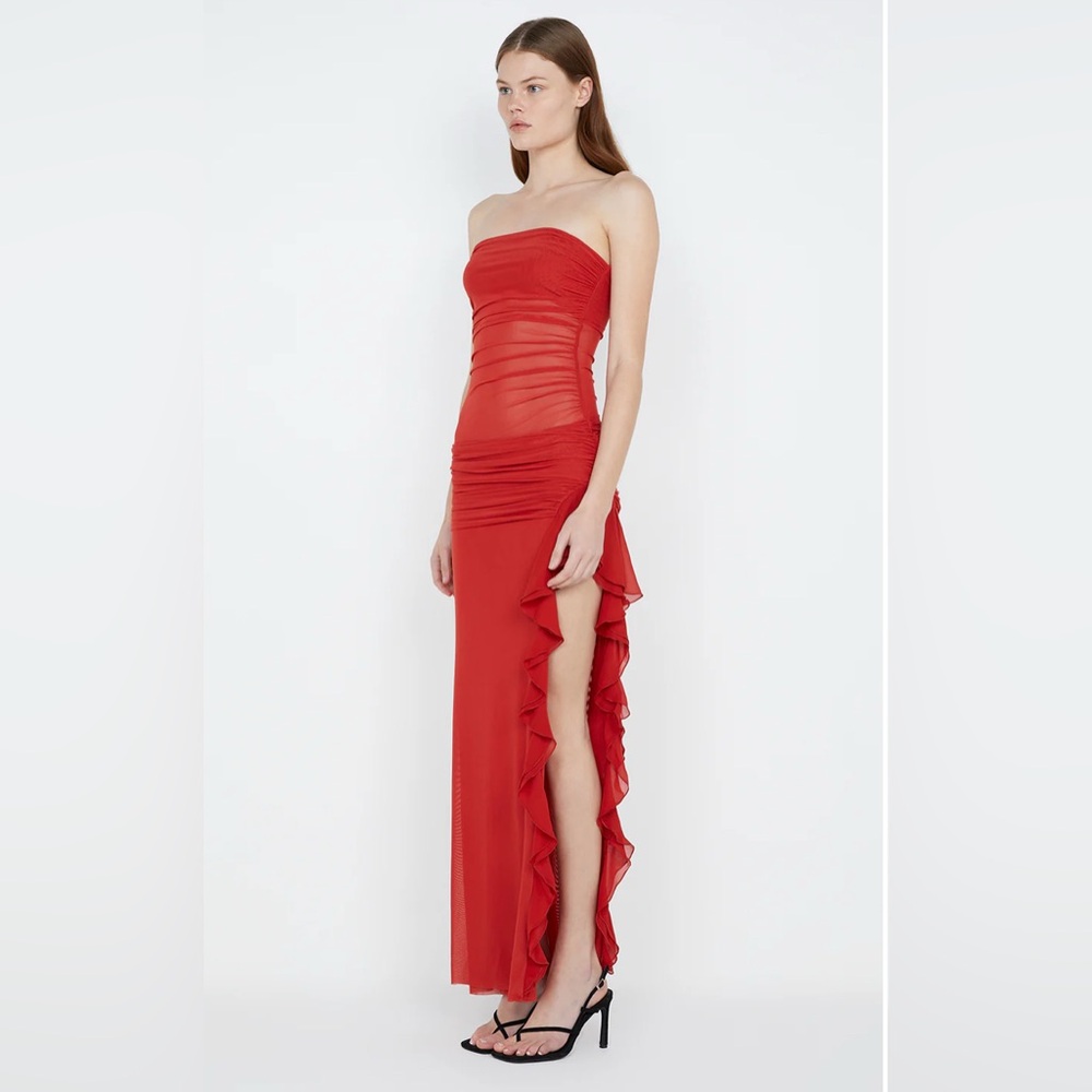 Bec & Bridge Red Strapless Ruched Celyse Dress